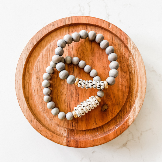 Grey + Carved Mala Bone